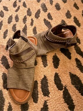 Blowfish Olive/Tan Open-Toe Ankle Wrap Sandals